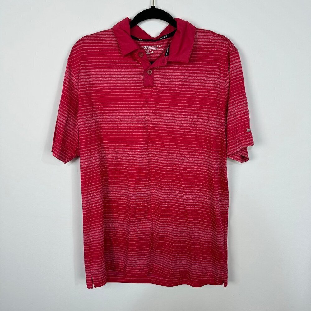 Nike Red Striped Short Sleeve Performance Golf Polo Top